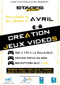 Affiche stage jeu vidéo