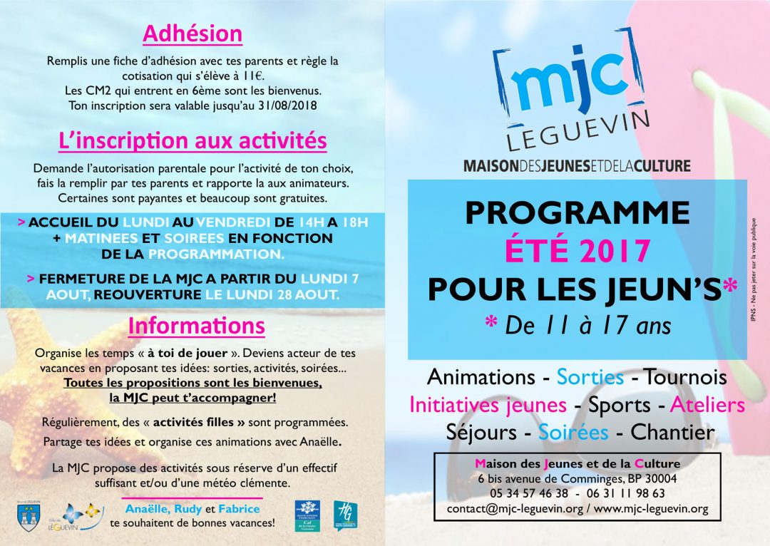 Programme Été 2017 de la MJC de Léguevin.