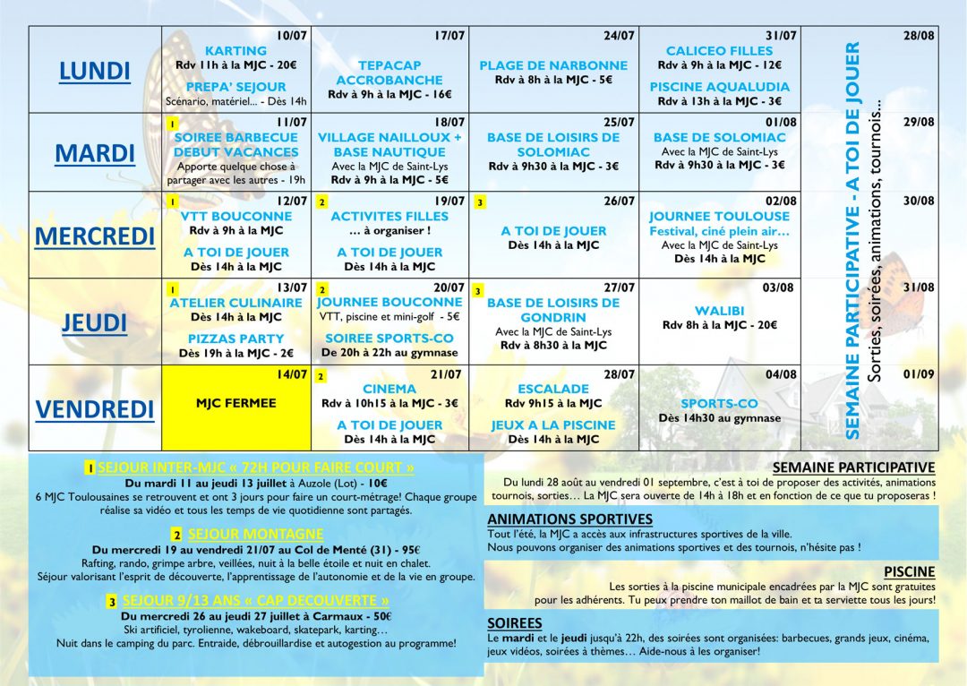 Programme Été 2017 de la MJC de Léguevin.