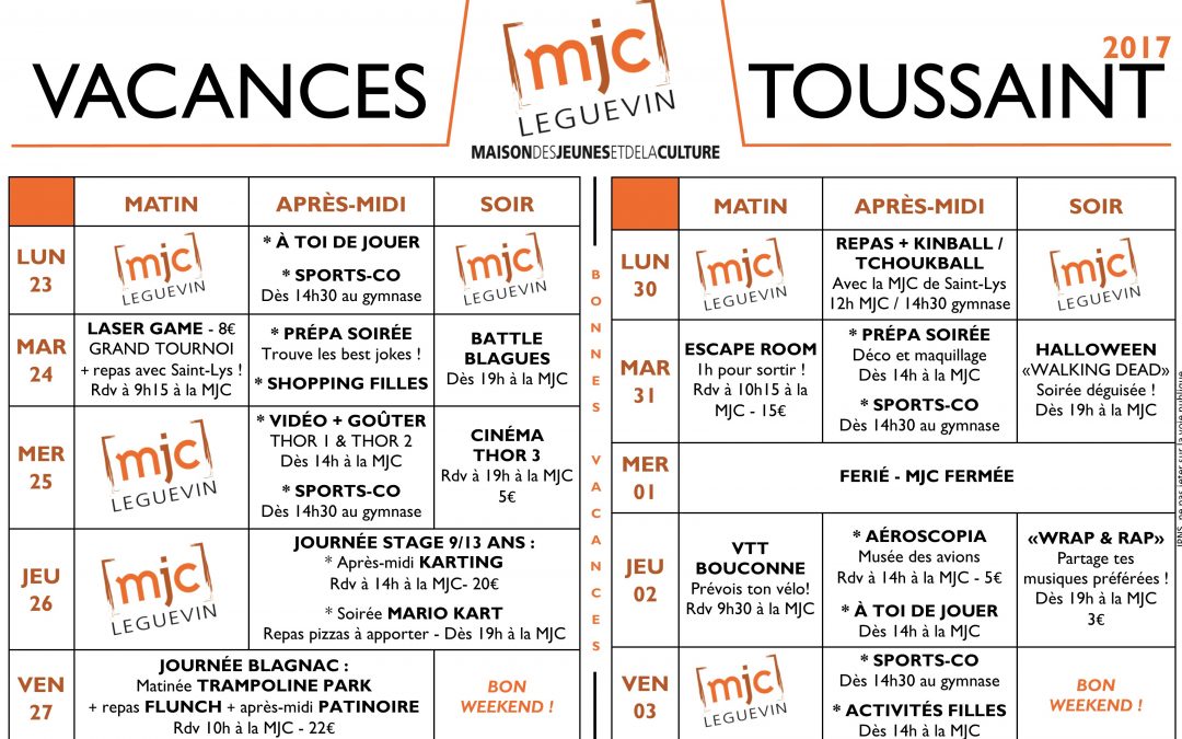 PROGRAMME VACANCES TOUSSAINT !