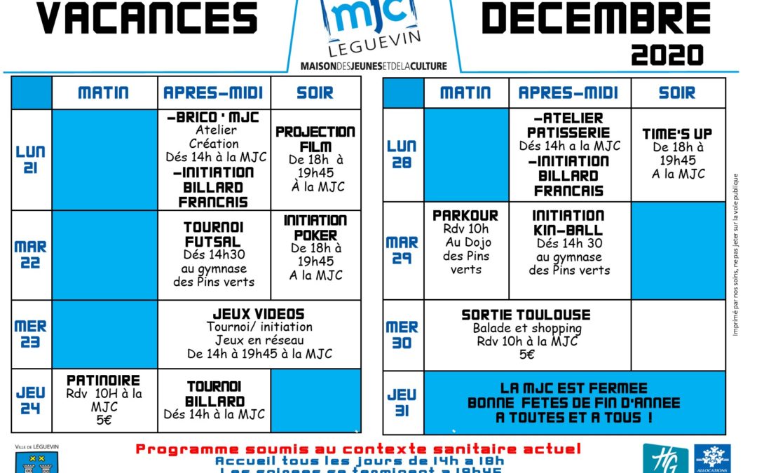 VACANCES DECEMBRE 2020