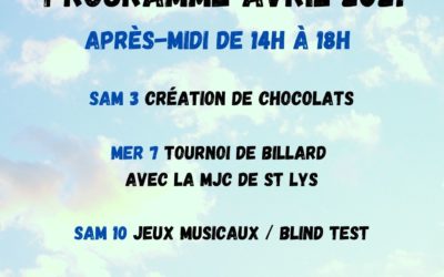 ANIMATIONS « ESPACE JEUNES » AVRIL 2021