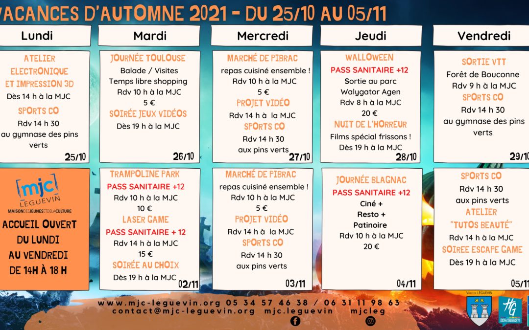 PROGRAMME VACANCES D’AUTOMNE 2021