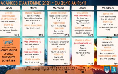 PROGRAMME VACANCES D’AUTOMNE 2021