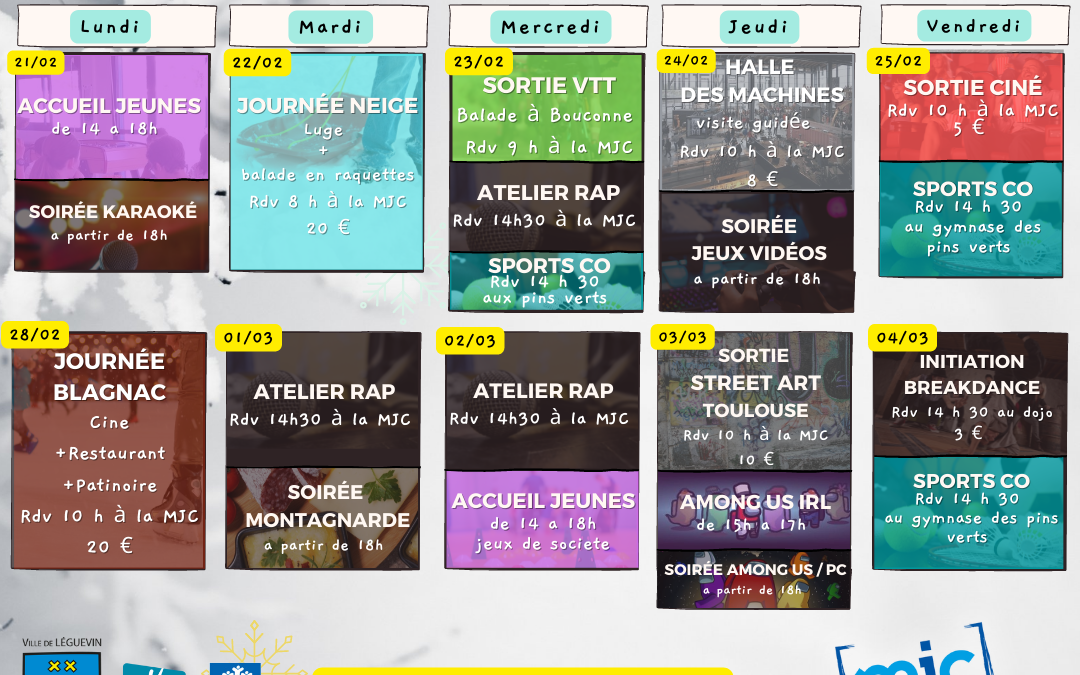 PROGRAMME VACANCES D’HIVER 2022 – ACTION JEUNESSE