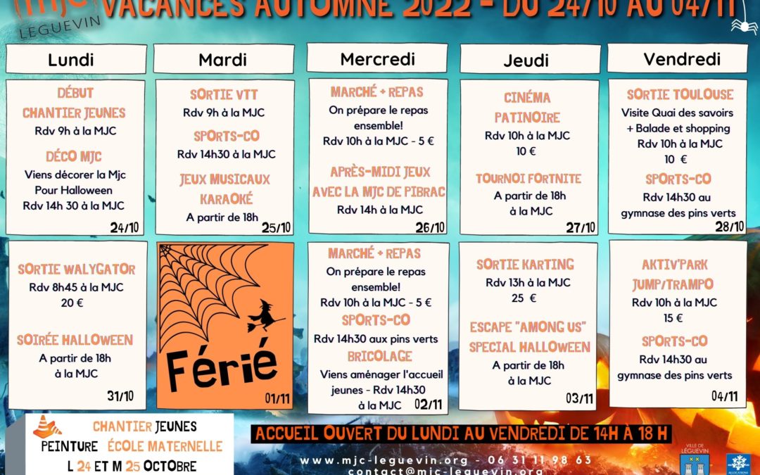 PROGRAMME VACANCES AUTOMNE 2022