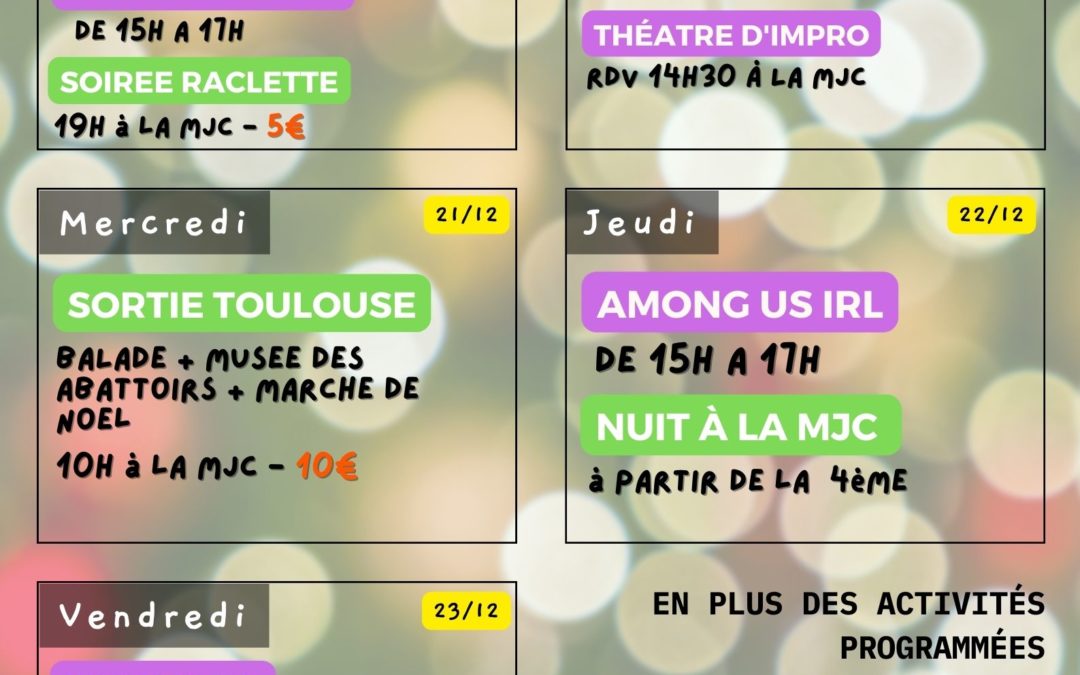 PROGRAMME VACANCES DE NOEL 2022