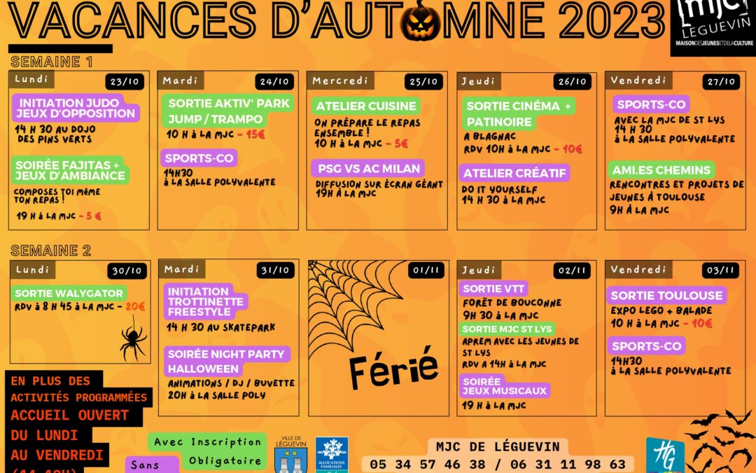 PROGRAMME VACANCES D’AUTOMNE 2023